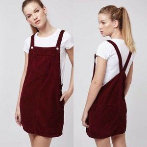 Topshop Moto Maroon Corduroy Jumper Pinafore Overall Dress Dress Size 12
